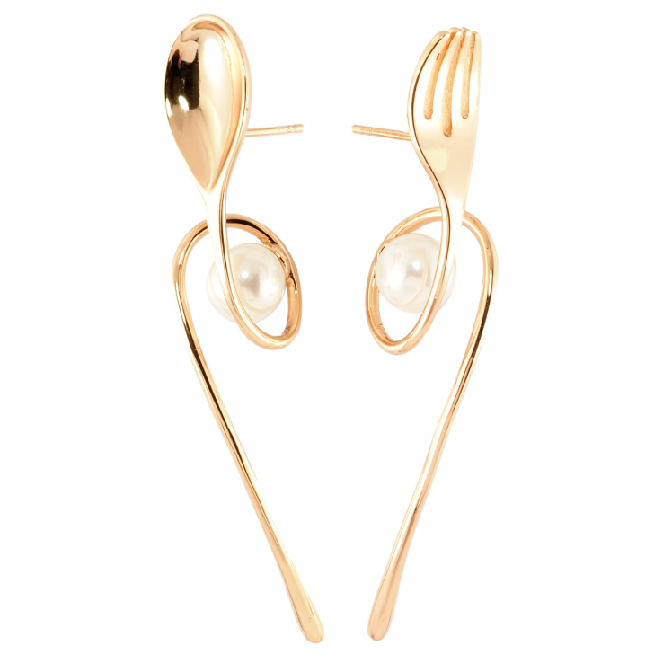 Серьги Xuping Позолота 18K пусеты Ассиметричные ложка и вилка с жемчужинами фото №10 Серьги Xuping Позолота 18K пусеты Ассиметричные ложка и вилка с жемчужинами фото №10