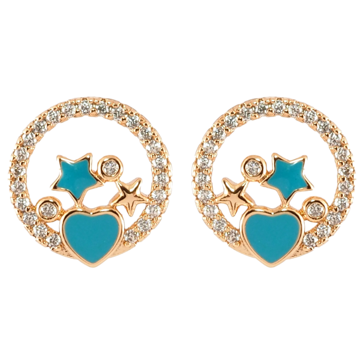 Серьги Xuping Позолота 18K пусеты Колечки с цирконием и узором голубой эмалью фото №13