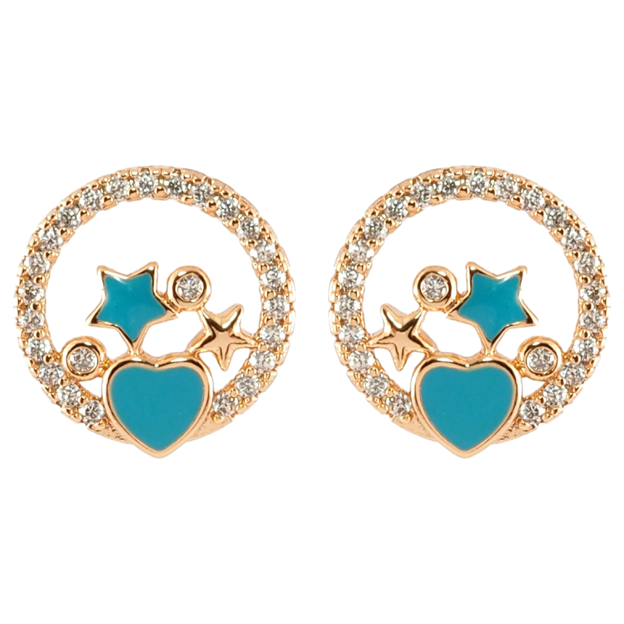 Серьги Xuping Позолота 18K пусеты Колечки с цирконием и узором голубой эмалью фото №1 Серьги Xuping Позолота 18K пусеты Колечки с цирконием и узором голубой эмалью фото №1