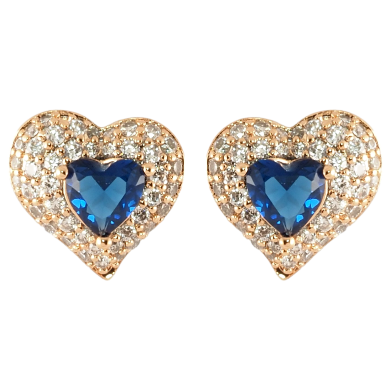 Сережки Xuping Позолота 18K пусети Сердечка з інкрустацією цирконієм та синіми фіанітами фото №7 Сережки Xuping Позолота 18K пусети Сердечка з інкрустацією цирконієм та синіми фіанітами фото №7