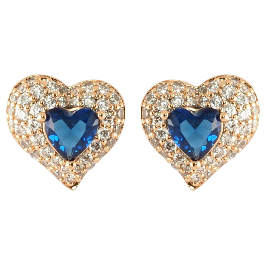 Серьги Xuping Позолота 18K пусеты Сердечки с инкрустацией цирконием и синими фианитами фото №1