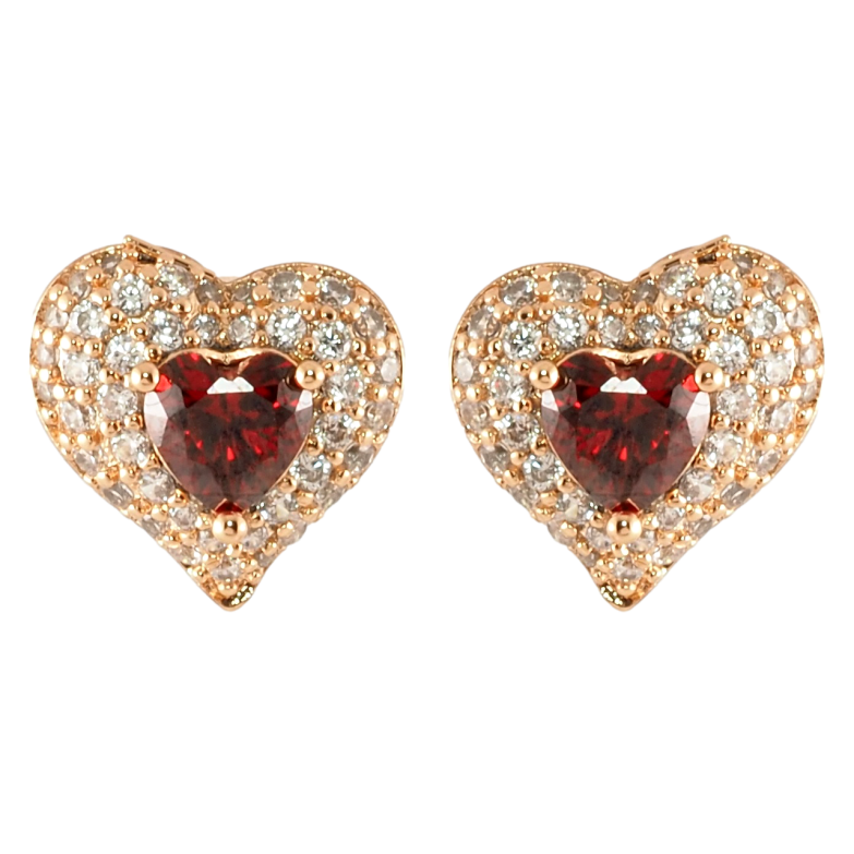 Серьги Xuping Позолота 18K пусеты Сердечки с инкрустацией цирконием и красными фианитами фото №1 Серьги Xuping Позолота 18K пусеты Сердечки с инкрустацией цирконием и красными фианитами фото №1