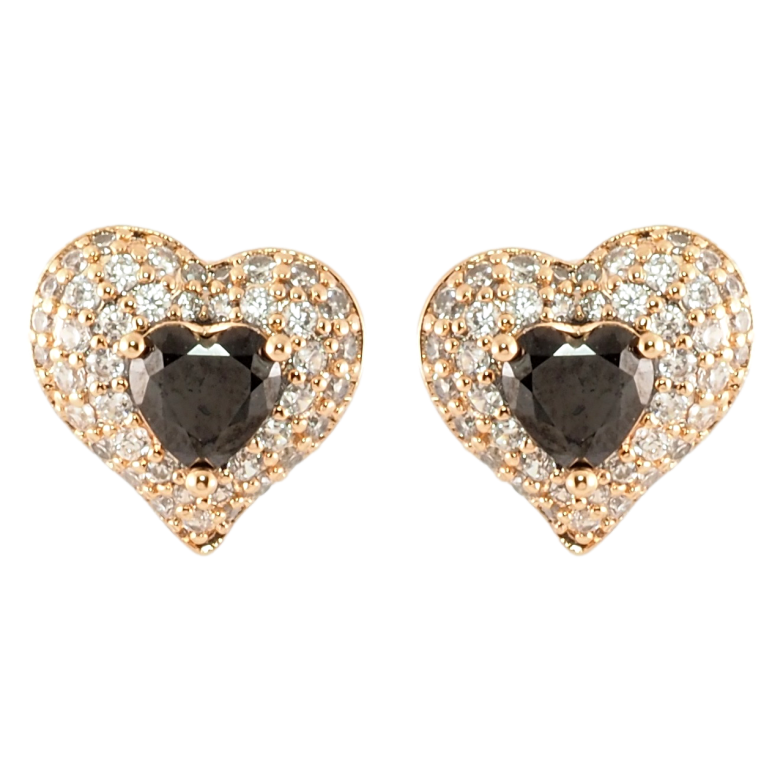 Сережки Xuping Позолота 18K пусети Сердечка з інкрустацією цирконієм та чорними фіанітами фото №1 Сережки Xuping Позолота 18K пусети Сердечка з інкрустацією цирконієм та чорними фіанітами фото №1