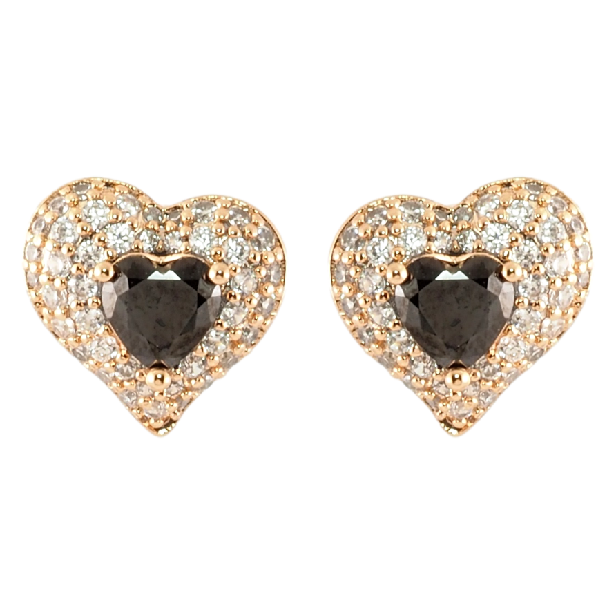 Серьги Xuping Позолота 18K пусеты Сердечки с инкрустацией цирконием и черными фианитами фото №1 Серьги Xuping Позолота 18K пусеты Сердечки с инкрустацией цирконием и черными фианитами фото №1