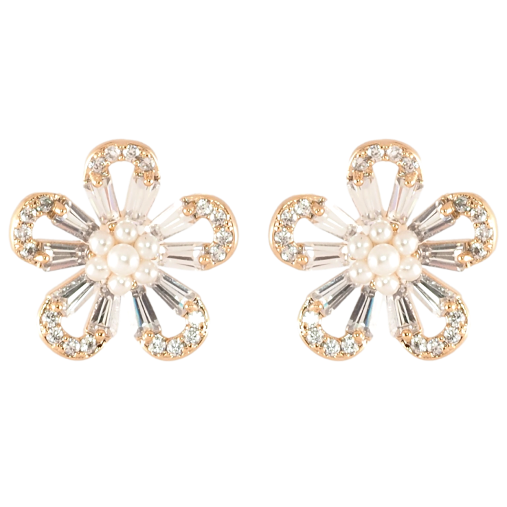 Серьги Xuping Позолота 18K пусеты Кристальные цветочки фото №16