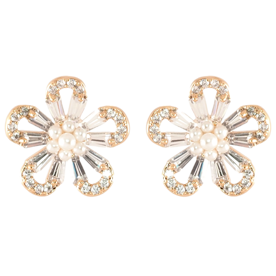 Серьги Xuping Позолота 18K пусеты Кристальные цветочки фото №1