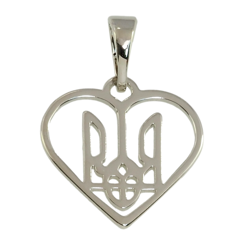 Кулон Xuping колір Родій Герб України в сердечку для ланцюжка до 5мм фото №1 Кулон Xuping колір Родій Герб України в сердечку для ланцюжка до 5мм фото №1