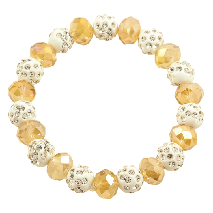 Браслет на гумці скло «Золотисто-білі намистини, ø 10мм» вільний розмір фото №3 Браслет на гумці скло «Золотисто-білі намистини, ø 10мм» вільний розмір фото №3