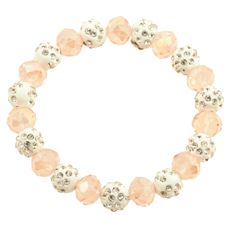 Браслет на гумці скло «Рожево-білі намистини, ø 10мм» вільний розмір фото №1 Браслет на гумці скло «Рожево-білі намистини, ø 10мм» вільний розмір фото №1