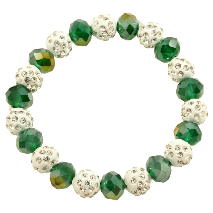 Браслет на гумці скло «Зелено-білі намистини, ø 10мм» вільний розмір фото №21 Браслет на гумці скло «Зелено-білі намистини, ø 10мм» вільний розмір фото №21