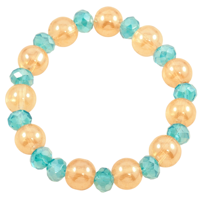 Браслет на гумці скло «Золотисто-блакитні намистини, ø 8мм і 10мм» вільний розмір фото №10