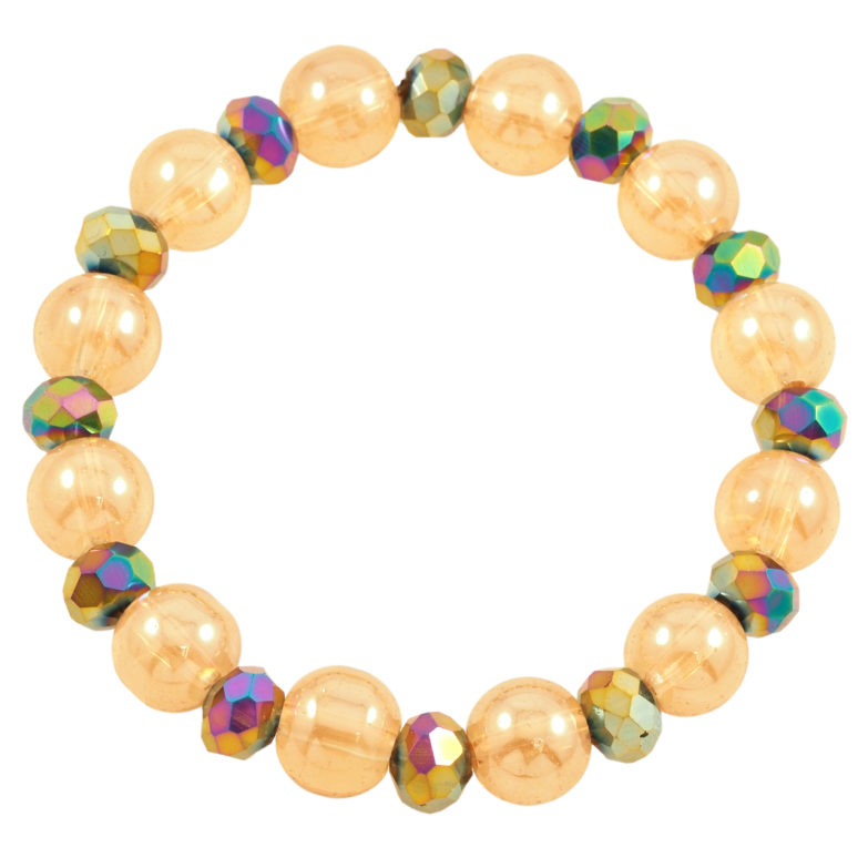 Браслет на гумці скло «Золотисто-хамелеонові намистини, ø 8мм і 10мм» вільний розмір фото №4