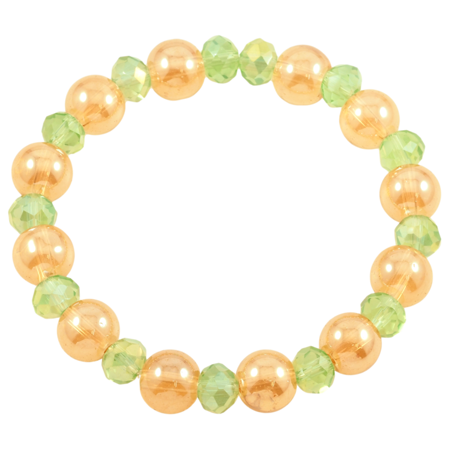 Браслет на гумці скло «Золотисто-салатові намистини, ø 8мм і 10мм» вільний розмір фото №1 Браслет на гумці скло «Золотисто-салатові намистини, ø 8мм і 10мм» вільний розмір фото №1