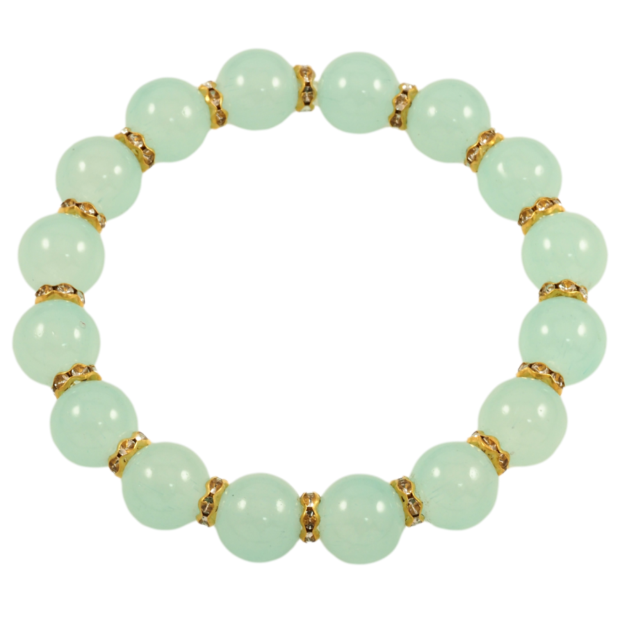 Браслет на резинке стекло Мятные бусины, ø 10мм свободный размер фото №1
