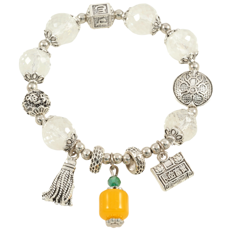 Браслет на гумці скло «Декоративні білі намистини з підвісками, ø 12мм» вільний розмір фото №2 Браслет на гумці скло «Декоративні білі намистини з підвісками, ø 12мм» вільний розмір фото №2