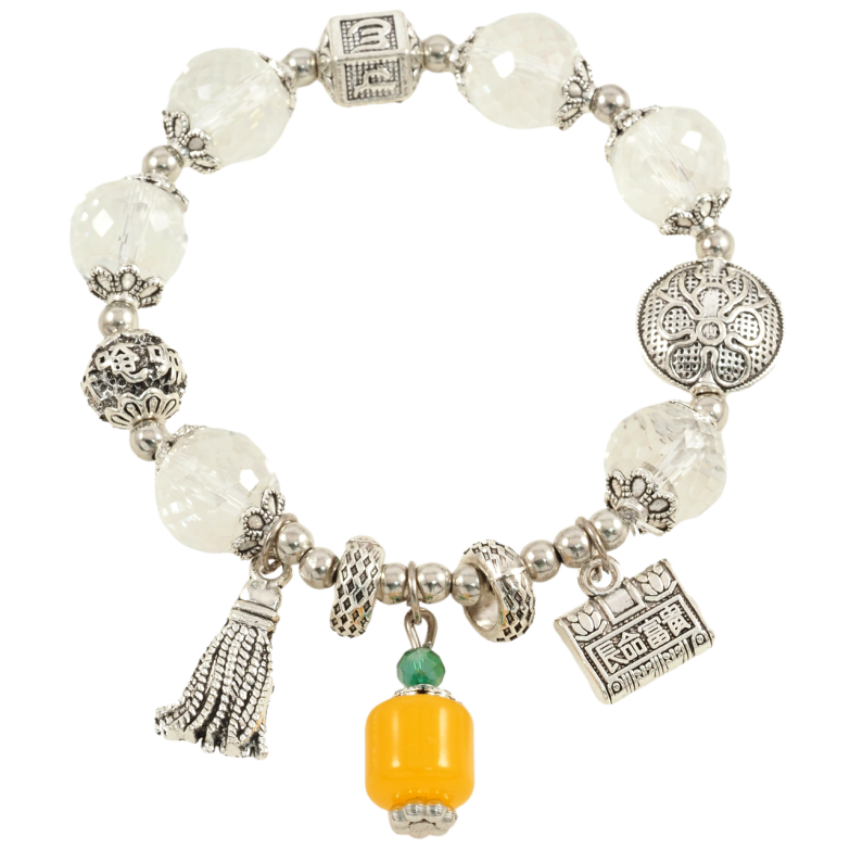 Браслет на резинке стекло Декоративные белые бусины с подвесками, ø 12мм свободный размер фото №1