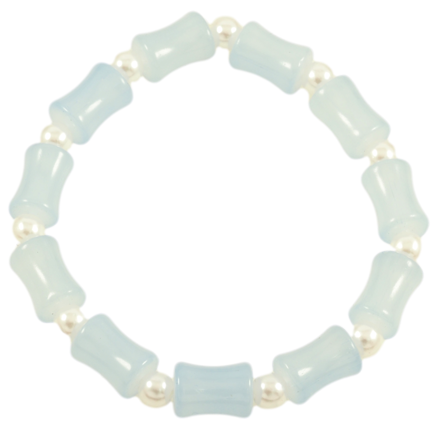 Браслет на гумці скло «Декоративні блакитні та перлинні намистини, ø 6-8мм» вільний розмір фото №1