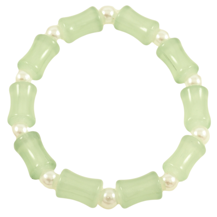 Браслет на гумці скло «Декоративні салатові та перлинні намистини, ø 6-8мм» вільний розмір фото №1