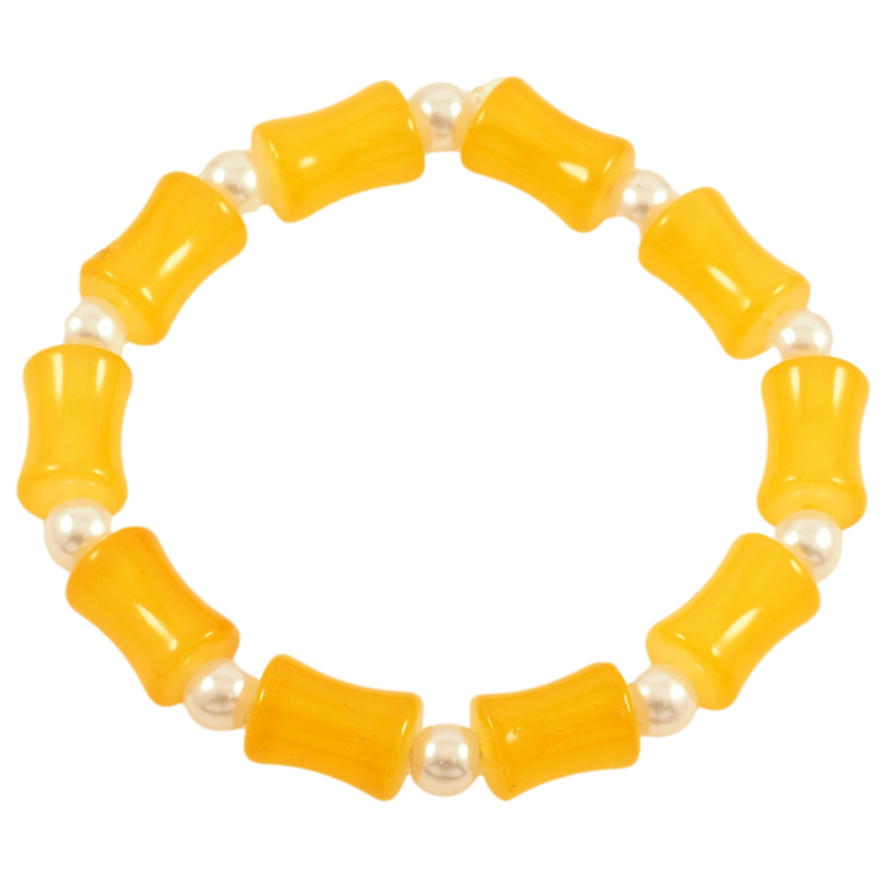 Браслет на гумці скло «Декоративні жовті та перлинні намистини, ø 6-8мм» вільний розмір фото №1 Браслет на гумці скло «Декоративні жовті та перлинні намистини, ø 6-8мм» вільний розмір фото №1