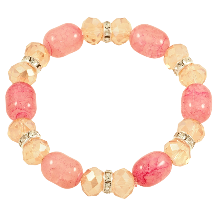 Браслет на гумці скло «Золотисто-рожеві намистини, ø 10мм» вільний розмір фото №1