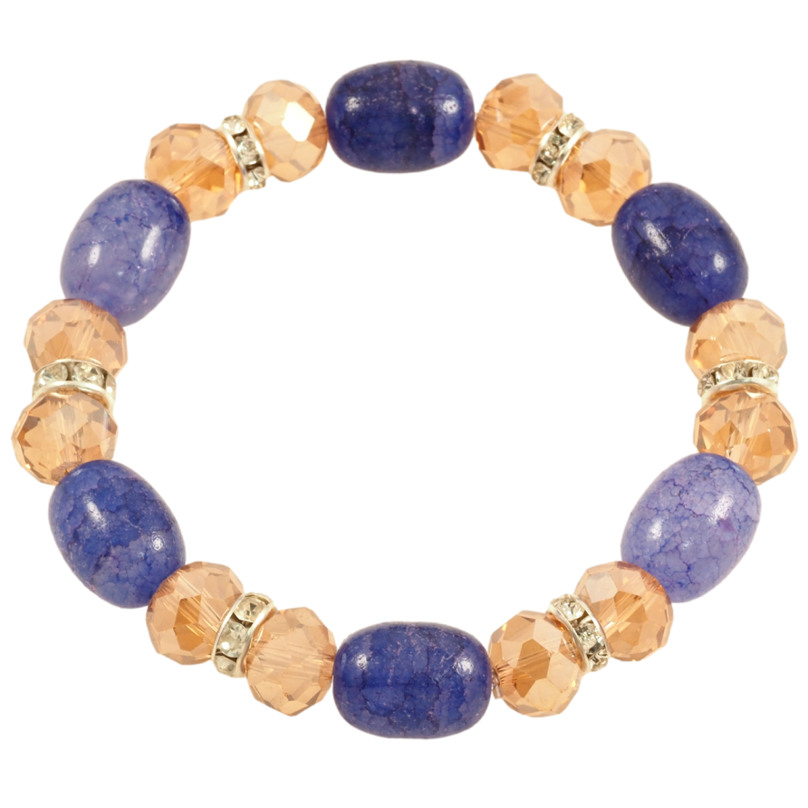 Браслет на гумці скло «Золотисто-фіолетові намистини, ø 10мм» вільний розмір фото №1