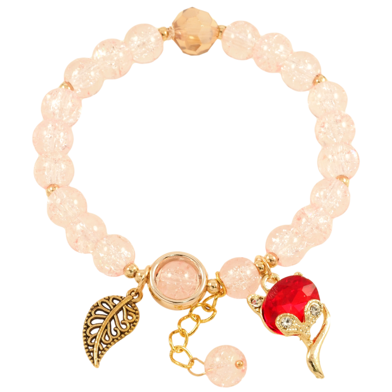 Браслет на резинке стекло Светло-розовые бусины с подвесками, ø 8мм свободный размер фото №19