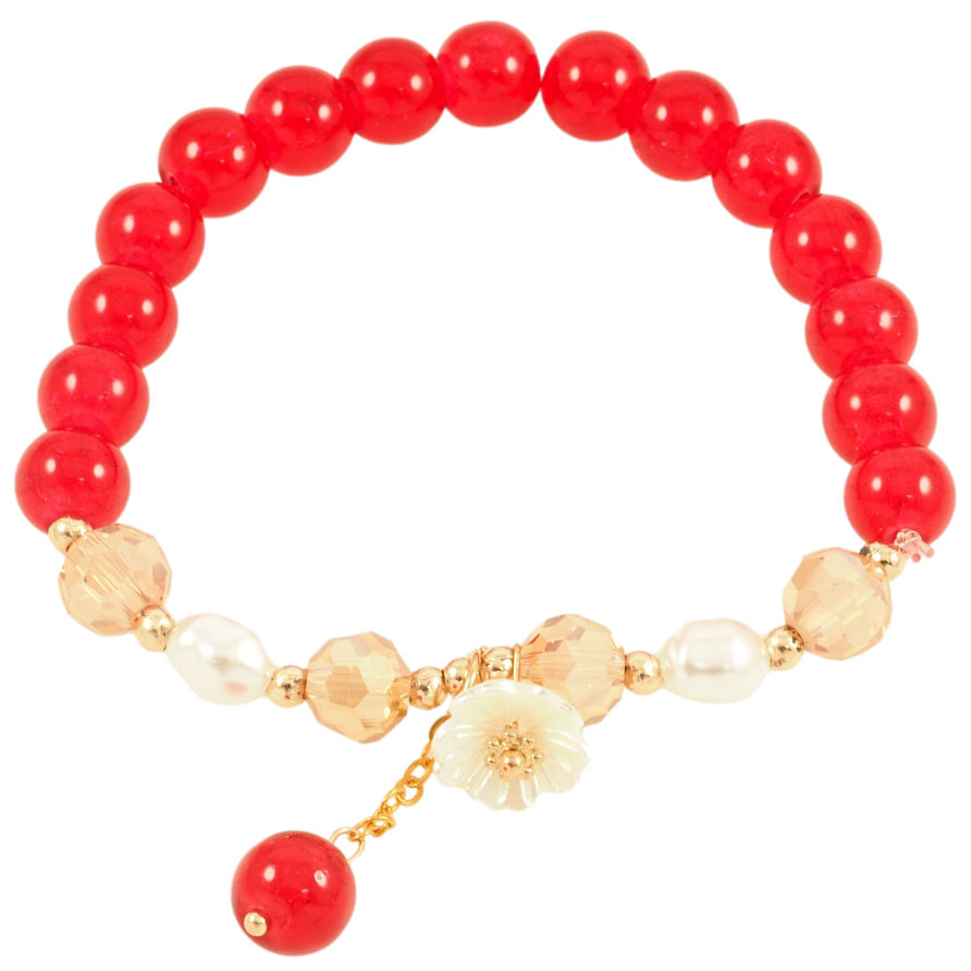 Браслет на гумці скло «Скляні блакитні намистини з підвіскою та квіточкою, ø 8мм» вільний розмір фото №1