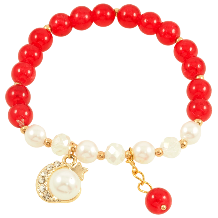 Браслет на гумці скло «Червоно-перлинні намистини з підвісками, ø 8мм» вільний розмір фото №18 Браслет на гумці скло «Червоно-перлинні намистини з підвісками, ø 8мм» вільний розмір фото №18