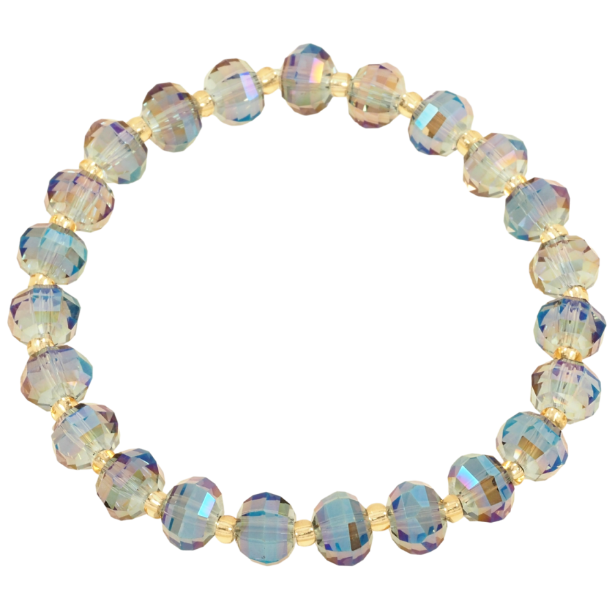 Браслет на гумці скло «Сіро-райдужні скляні намистини, ø 7мм» вільний розмір фото №1 Браслет на гумці скло «Сіро-райдужні скляні намистини, ø 7мм» вільний розмір фото №1