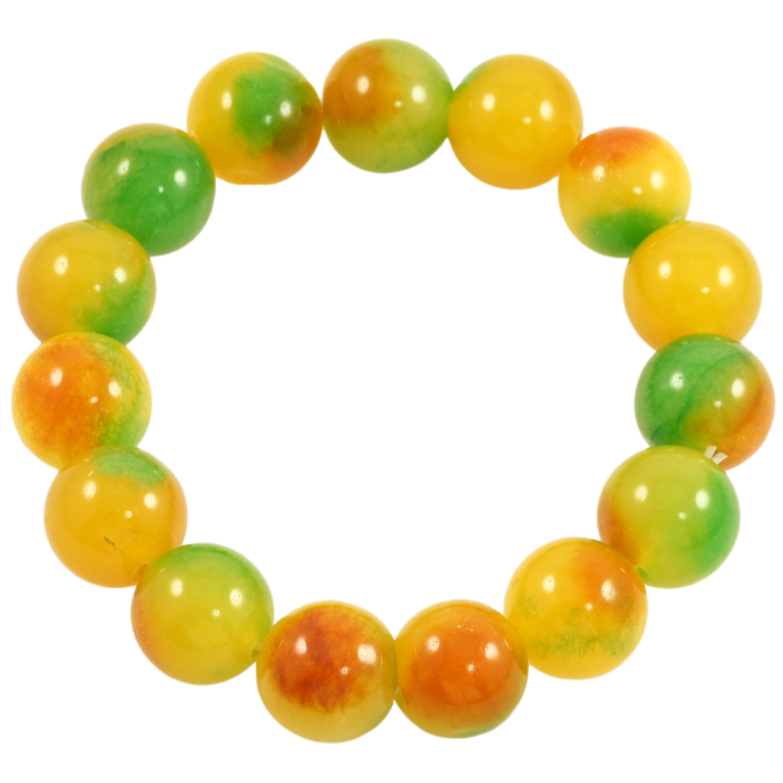 Браслет на гумці скло «Жовто-зелені скляні намистини, ø 13мм» вільний розмір фото №1