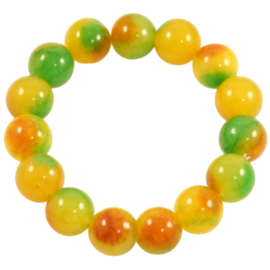 Браслет на гумці скло «Жовто-зелені скляні намистини, ø 13мм» вільний розмір фото №1