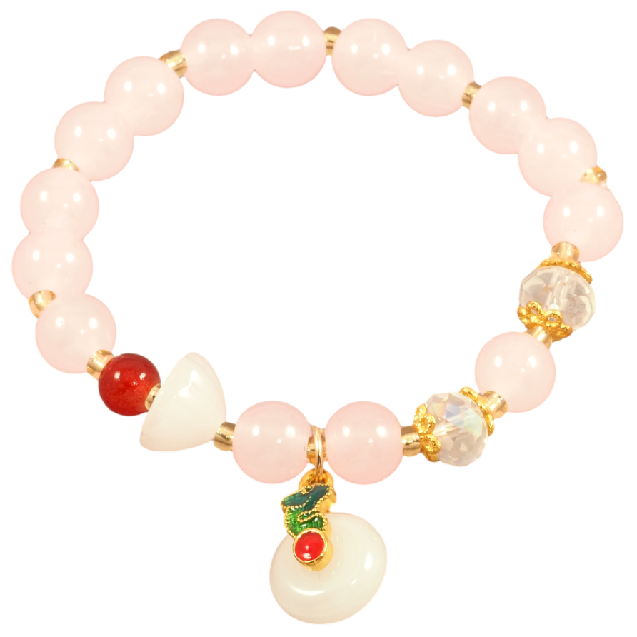 Браслет на гумці скло «Світло-рожеві намистини з підвіскою, ø 8мм» вільний розмір фото №1