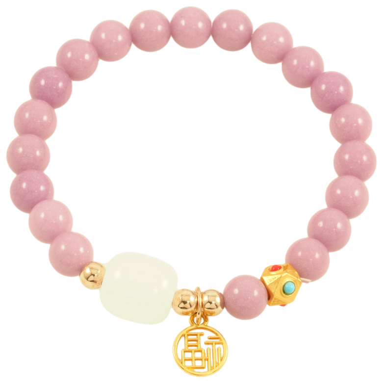 Браслет на резинке стекло Сиреневые флуоресцентные (светящиеся) бусины с подвеской, ø 8мм свободный размер фото №1