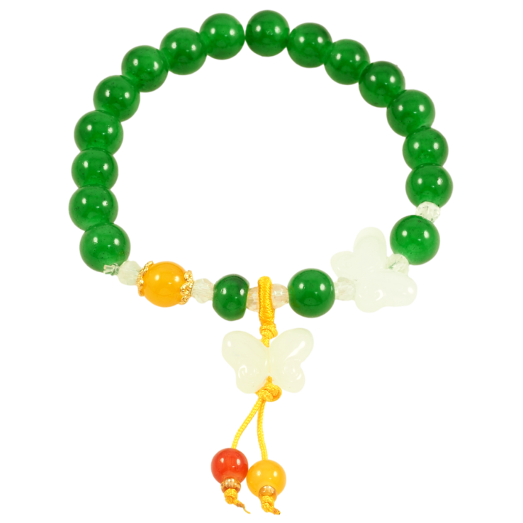 Браслет на гумці скло «Зелені намистини з метеликами та підвіскою, ø 8мм» вільний розмір фото №2 Браслет на гумці скло «Зелені намистини з метеликами та підвіскою, ø 8мм» вільний розмір фото №2