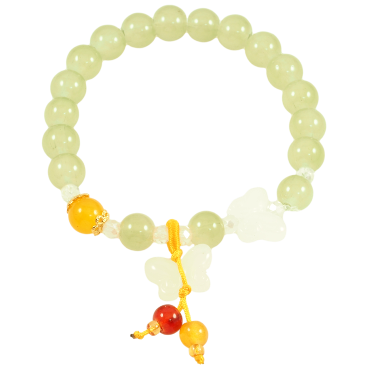 Браслет на гумці скло «Світло-зелені намистини з метеликами та підвіскою, ø 8мм» вільний розмір фото №1 Браслет на гумці скло «Світло-зелені намистини з метеликами та підвіскою, ø 8мм» вільний розмір фото №1