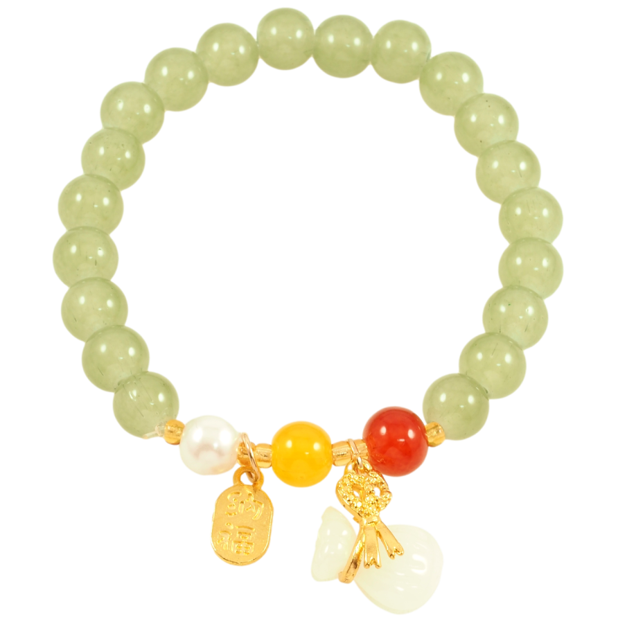 Браслет на гумці скло «Салатові намистини з декоративними підвісками, ø 8мм фото №1