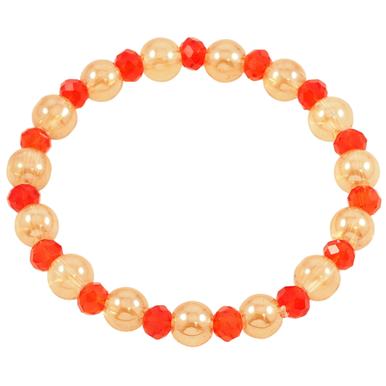 Браслет на гумці скло «Золотисто-помаранчеві скляні намистини, ø 6мм і 8мм» вільний розмір фото №1
