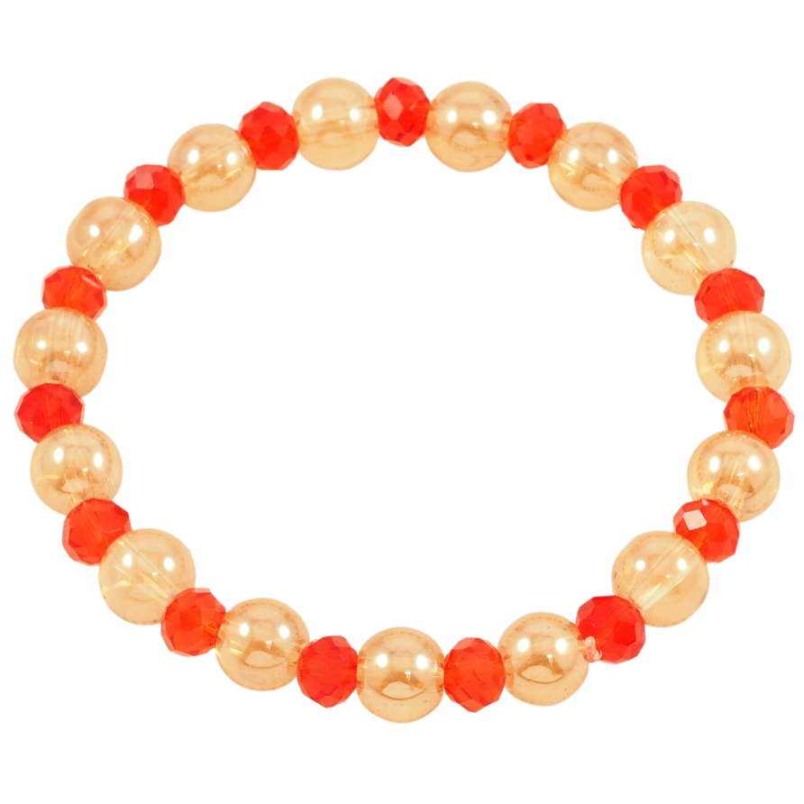 Браслет на гумці скло «Золотисто-помаранчеві скляні намистини, ø 6мм і 8мм» вільний розмір фото №1