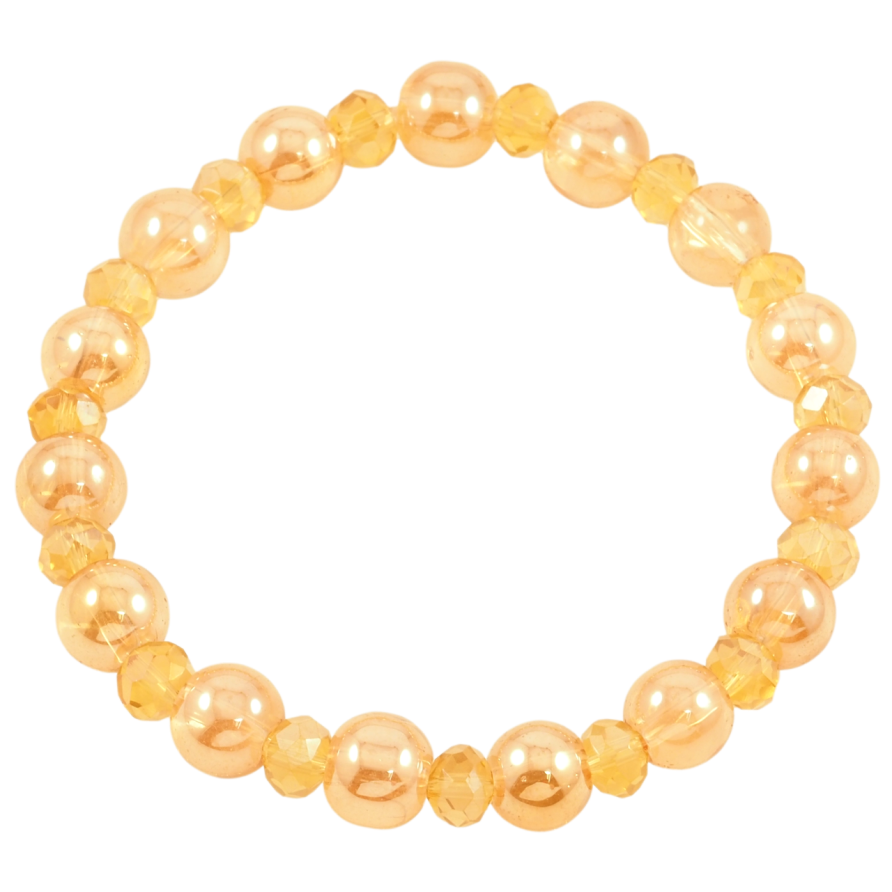 Браслет на гумці скло «Золотисті скляні намистини, ø 6мм і 8мм» вільний розмір фото №1