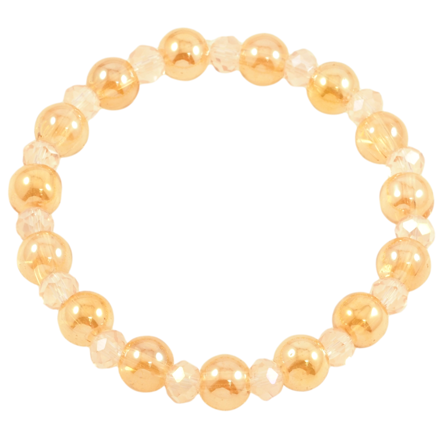 Браслет на гумці скло «Золотисто-рожеві скляні намистини, ø 6мм і 8мм» вільний розмір фото №1