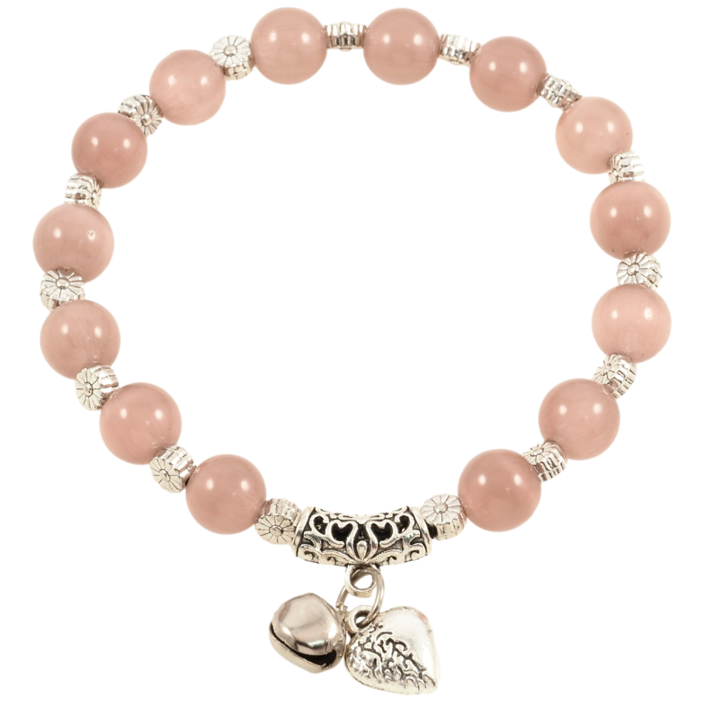 Браслет на гумці скло «Бежеві намистини «Котяче око» з підвіскою, ø 8мм» вільний розмір фото №2