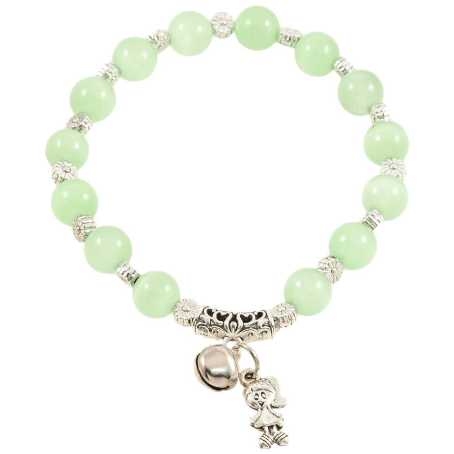 Браслет на гумці скло «Салатові намистини «Котяче око» з підвіскою, ø 8мм» вільний розмір фото №1 Браслет на гумці скло «Салатові намистини «Котяче око» з підвіскою, ø 8мм» вільний розмір фото №1