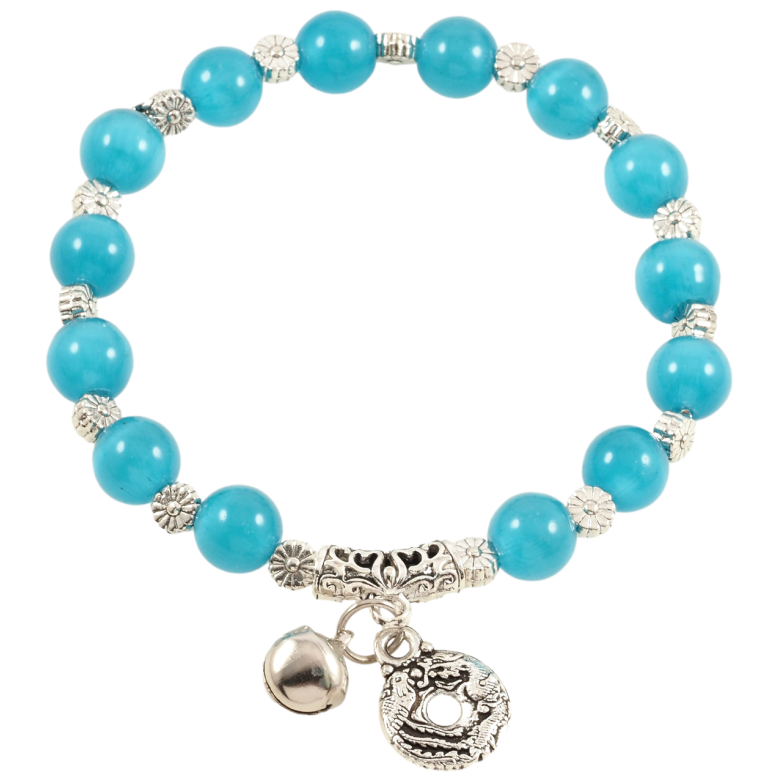 Браслет на гумці скло «Блакитні намистини «Котяче око» з підвіскою, ø 8мм» вільний розмір фото №1