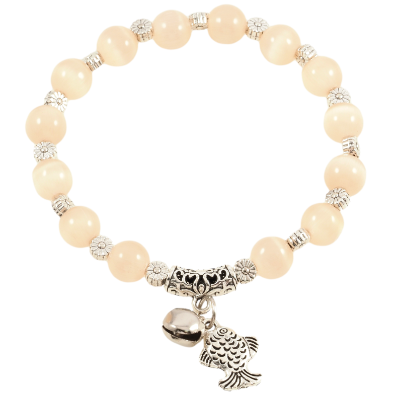 Браслет на гумці скло «Бежеві намистини «Котяче око» з підвіскою, ø 8мм» вільний розмір фото №16