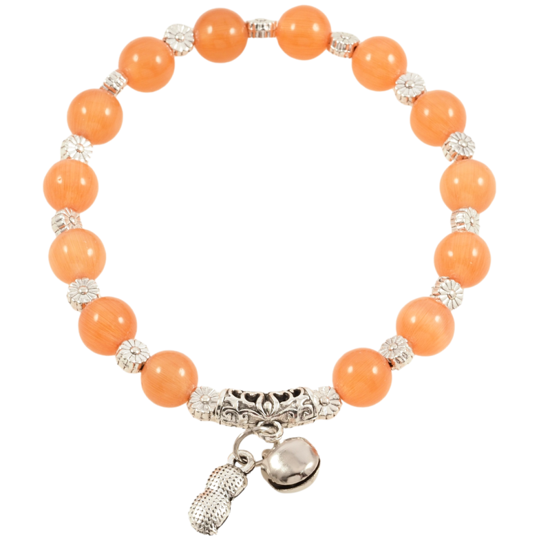 Браслет на резинке стекло Оранжевые бусины Кошачий глаз с подвеской, ø 8мм свободный размер фото №1