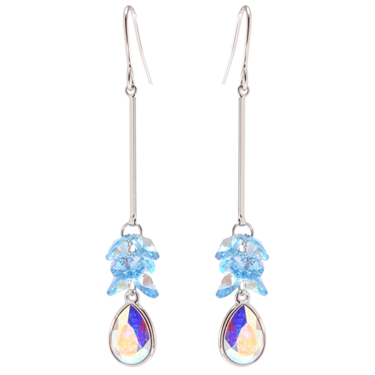 Сережки Xuping колір Родій з кристалами Swarovski французький замок Підвіски з кристалами Aquamarine та АВ фото №20