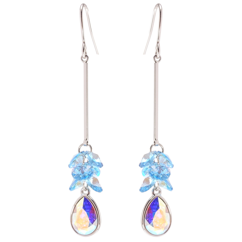 Сережки Xuping колір Родій з кристалами Swarovski французький замок Підвіски з кристалами Aquamarine та АВ фото №6