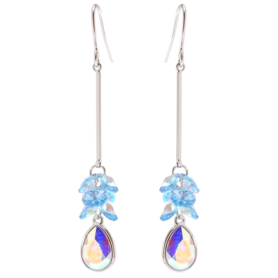 Сережки Xuping колір Родій з кристалами Swarovski французький замок Підвіски з кристалами Aquamarine та АВ фото №1