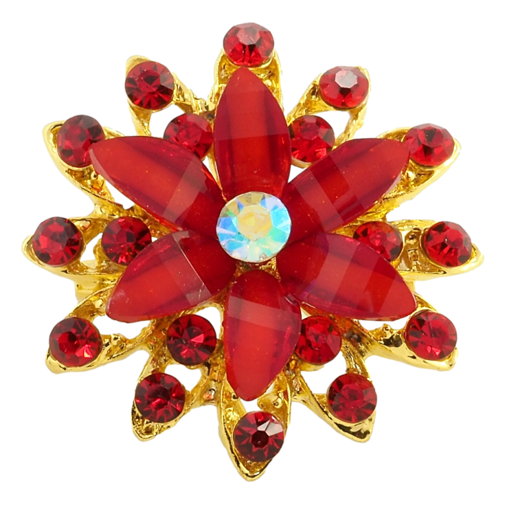 Брошка Квітка з червоними стразами фото №24