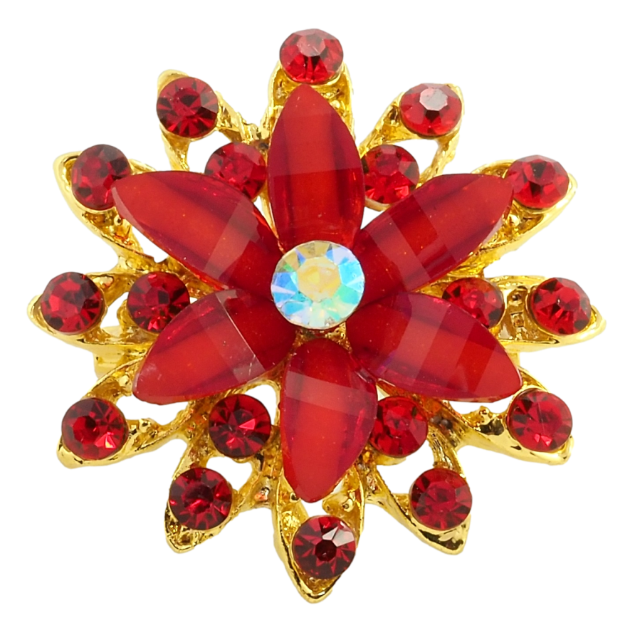 Брошка Квітка з червоними стразами фото №1